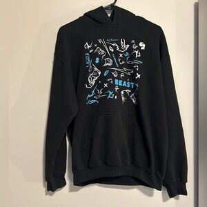 Black 'BEAST' Graphic Hoodie with Blue & White Print Mr. Beast